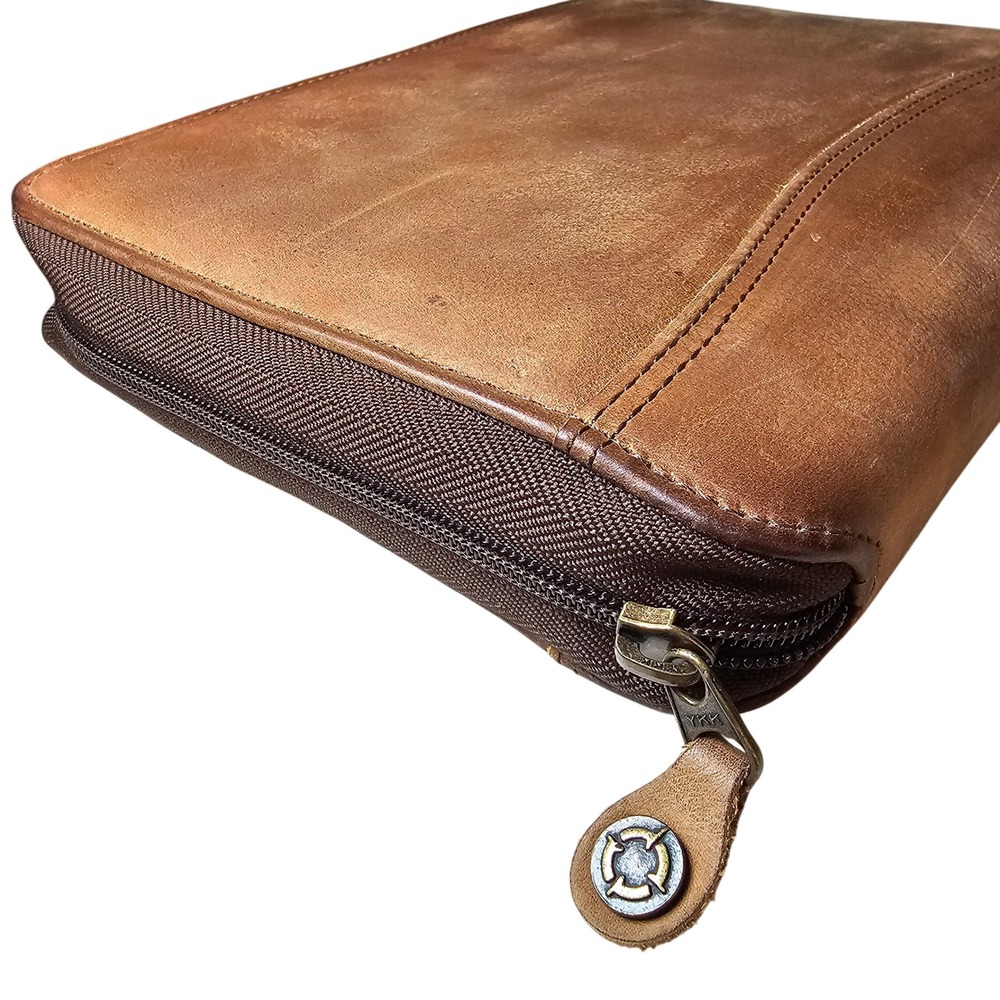 Vintage 90s Franklin Covey Brown Tan Leather 7-Ring Zip Planner USA Academia